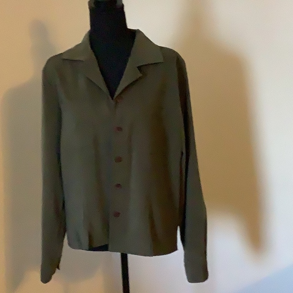 Womens suede green button down shirt